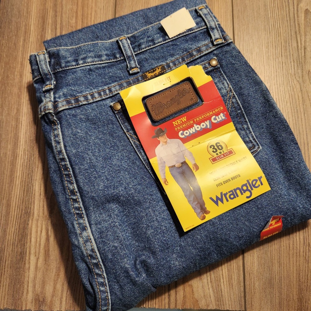 Wrangler Cowboy Cut Jeans Mens 36x36 Blue Denim Slim Fit 36MWZ New
